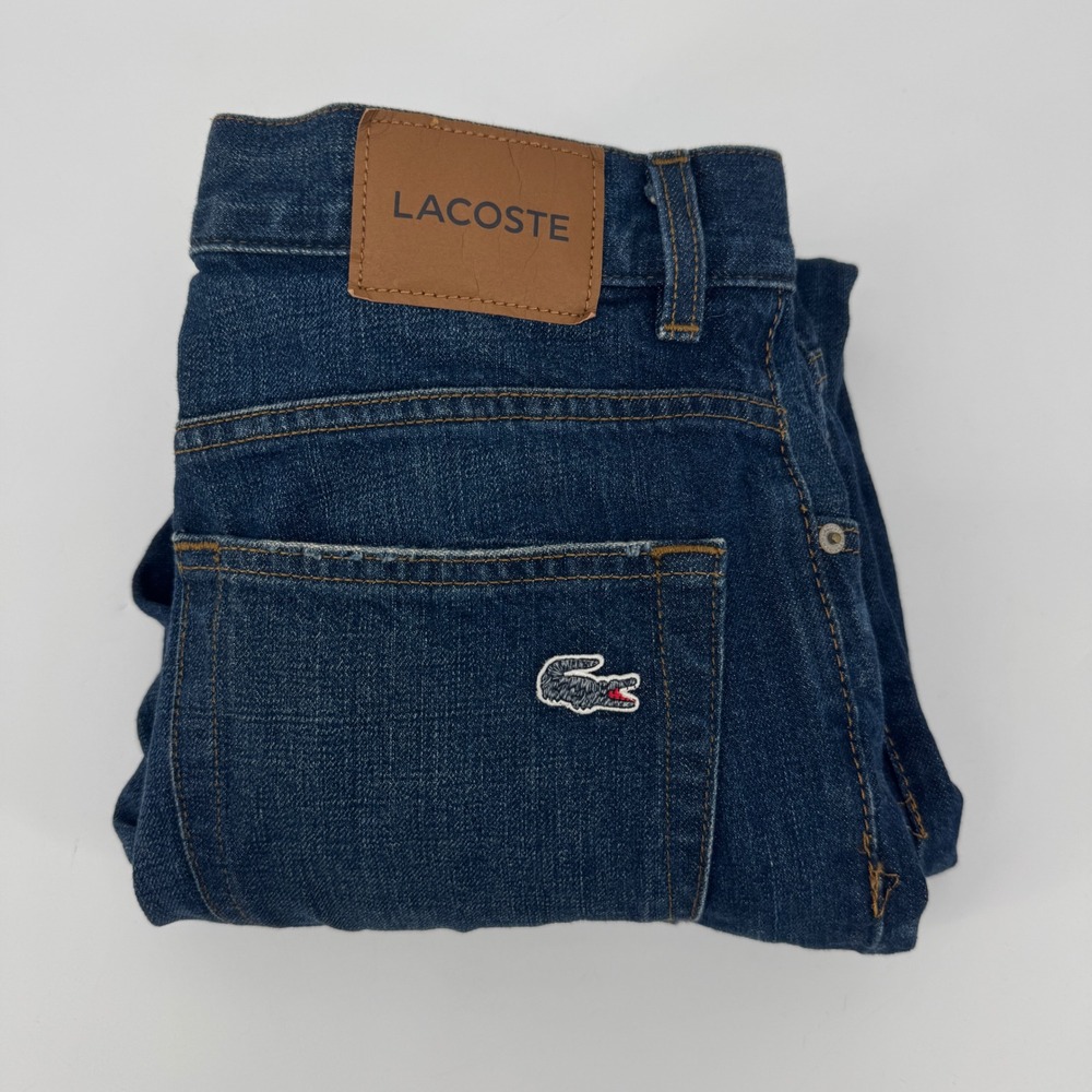 Lacoste Mens Dark Wash Straight Leg Jeans 34x32 Blue 100% Cotton Dark Wash